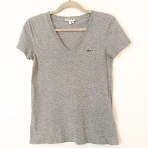 Lacoste sz 34 (small) gray short sleeve v-neck tee women's